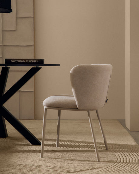 Stuhl Ciselia aus beigefarbenem Chenille und beigefarbenem Stahl FSC Mix Credit - ZEN ZONE Furniture