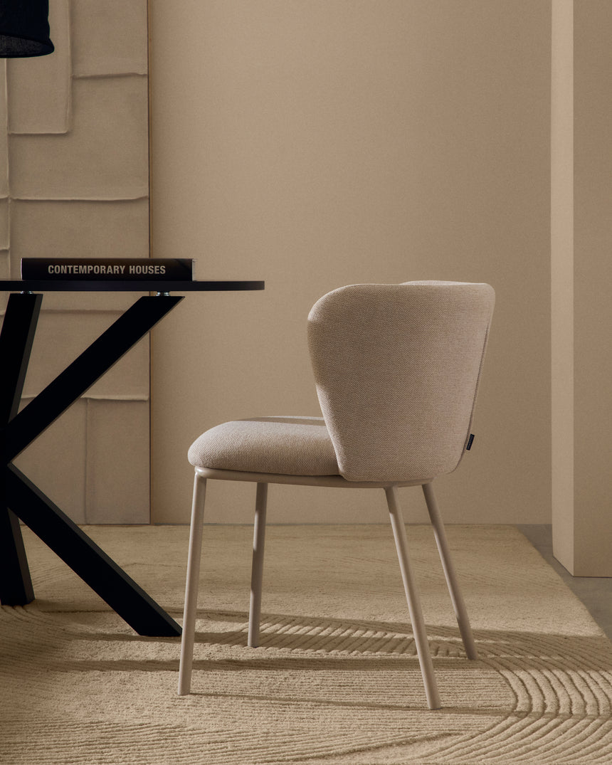 Stuhl Ciselia aus beigefarbenem Chenille und beigefarbenem Stahl FSC Mix Credit - ZEN ZONE Furniture
