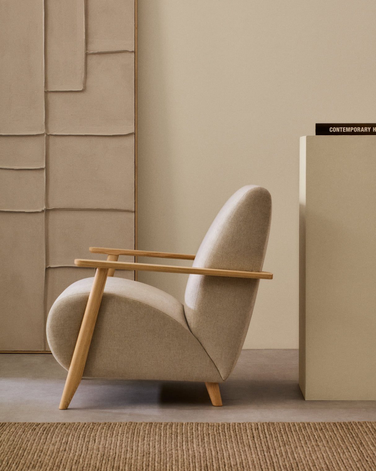 Sessel Meghan aus Perlen-Chenille und massivem Eschenholz mit natürlichem Finish FSC Mix Credit - ZEN ZONE Furniture