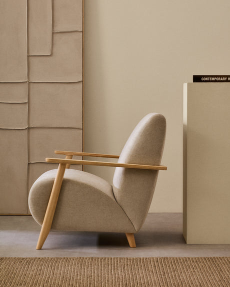 Sessel Meghan aus Perlen-Chenille und massivem Eschenholz mit natürlichem Finish FSC Mix Credit - ZEN ZONE Furniture