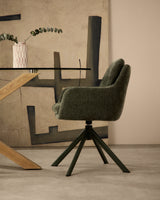 Drehstuhl Lexa aus grüner Chenille und Stahlbeinen mit grünem Finish - ZEN ZONE Furniture