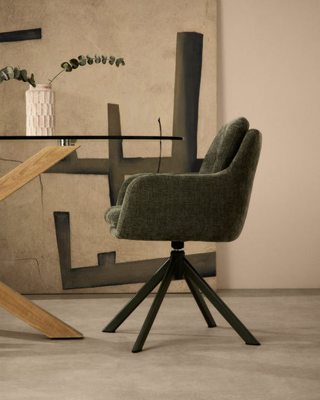 Drehstuhl Lexa aus grüner Chenille und Stahlbeinen mit grünem Finish - ZEN ZONE Furniture