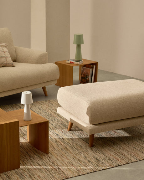 Karin Fußhocker beige Chenille Beine aus massivem Buchenholz 90 x 70 cm - ZEN ZONE Furniture