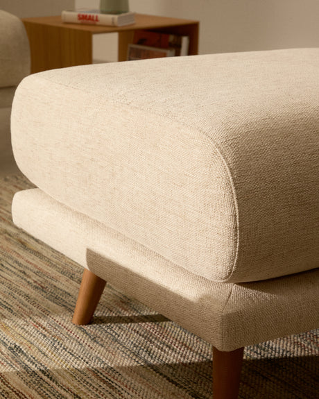 Karin Fußhocker beige Chenille Beine aus massivem Buchenholz 90 x 70 cm - ZEN ZONE Furniture
