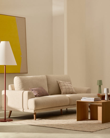 Karin 2-Sitzer-Sofa weiße Chenille und Beine aus massiver Buche 210 cm - ZEN ZONE Furniture