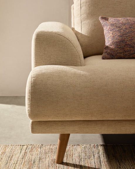 Karin 2-Sitzer-Sofa weiße Chenille und Beine aus massiver Buche 210 cm - ZEN ZONE Furniture