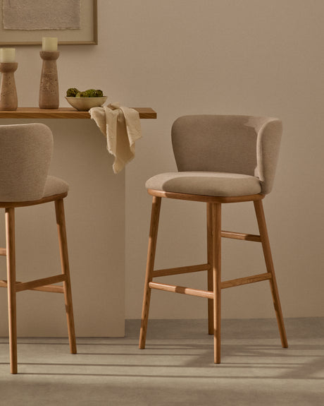 Hocker Ciselia beige Chenille und massive Esche mit natürlichem Finish FSC Mix Credit 65 cm - ZEN ZONE Furniture