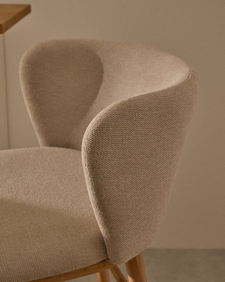 Hocker Ciselia beige Chenille und massive Esche mit natürlichem Finish FSC Mix Credit 65 cm - ZEN ZONE Furniture
