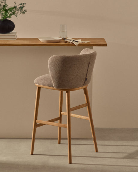 Hocker Ciselia braune Chenille und massive Esche mit natürlichem Finish FSC Mix Credit 65 cm - ZEN ZONE Furniture