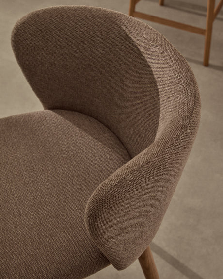 Hocker Ciselia braune Chenille und massive Esche mit natürlichem Finish FSC Mix Credit 65 cm - ZEN ZONE Furniture