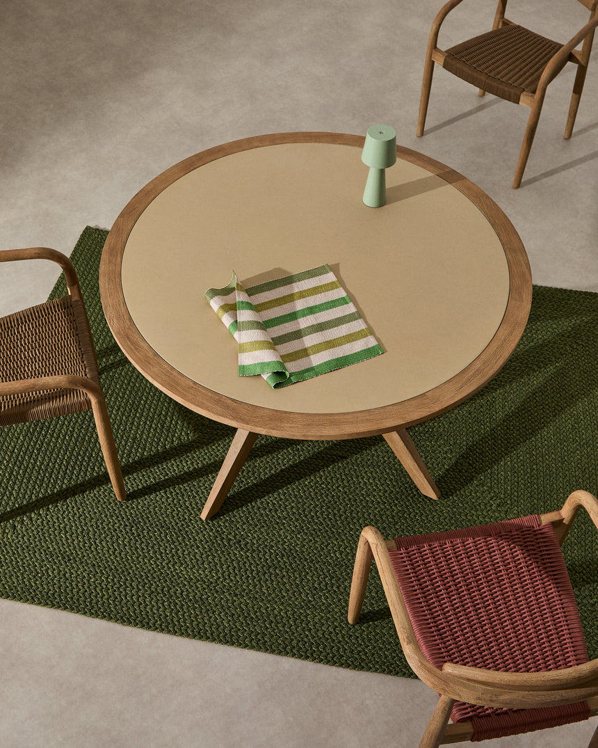 Julieta runder Tisch aus beigem Polyzement und massivem Akazienholz Ø 120 cm FSC 100% - ZEN ZONE Furniture
