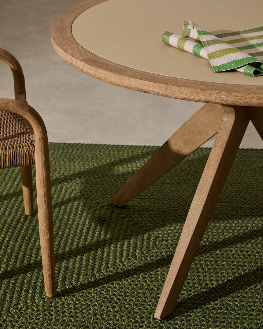 Julieta runder Tisch aus beigem Polyzement und massivem Akazienholz Ø 120 cm FSC 100% - ZEN ZONE Furniture