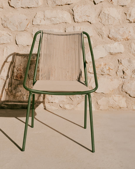Outdoor-Stuhl Zivia aus écrufarbenem Seil und grün verzinktem Stahl - ZEN ZONE Furniture
