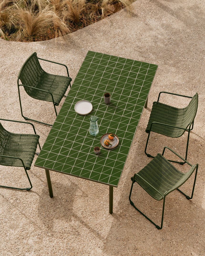 Outdoor-Tisch Maurina aus grün verzinktem Stahl und grünen Kacheln 182 x 91 cm - ZEN ZONE Furniture