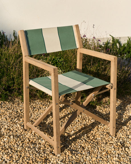 Grün-beige gestreifter Outdoor-Klappstuhl Vilara aus massivem Akazienholz, FSC™ 100% - ZEN ZONE Furniture