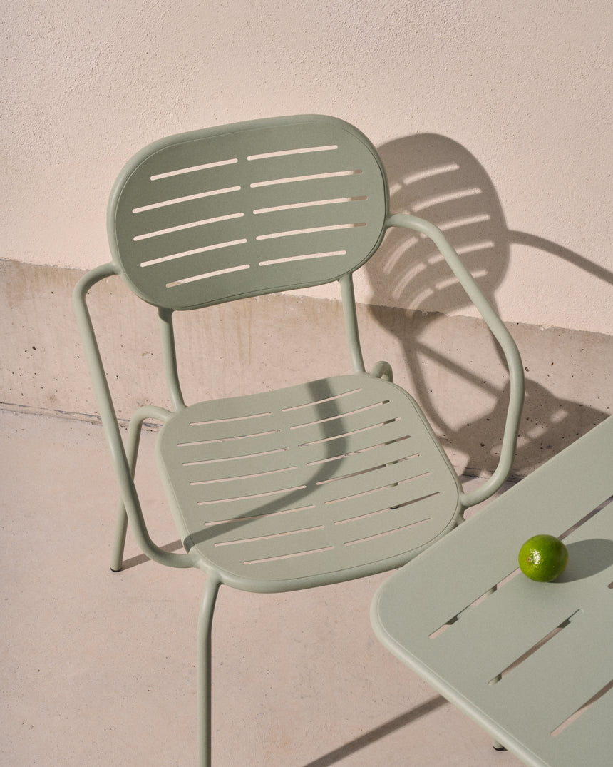 Stapelbarer Outdoor-Stuhl mit Armlehnen Brai aus verzinktem Stahl in Türkis - ZEN ZONE Furniture