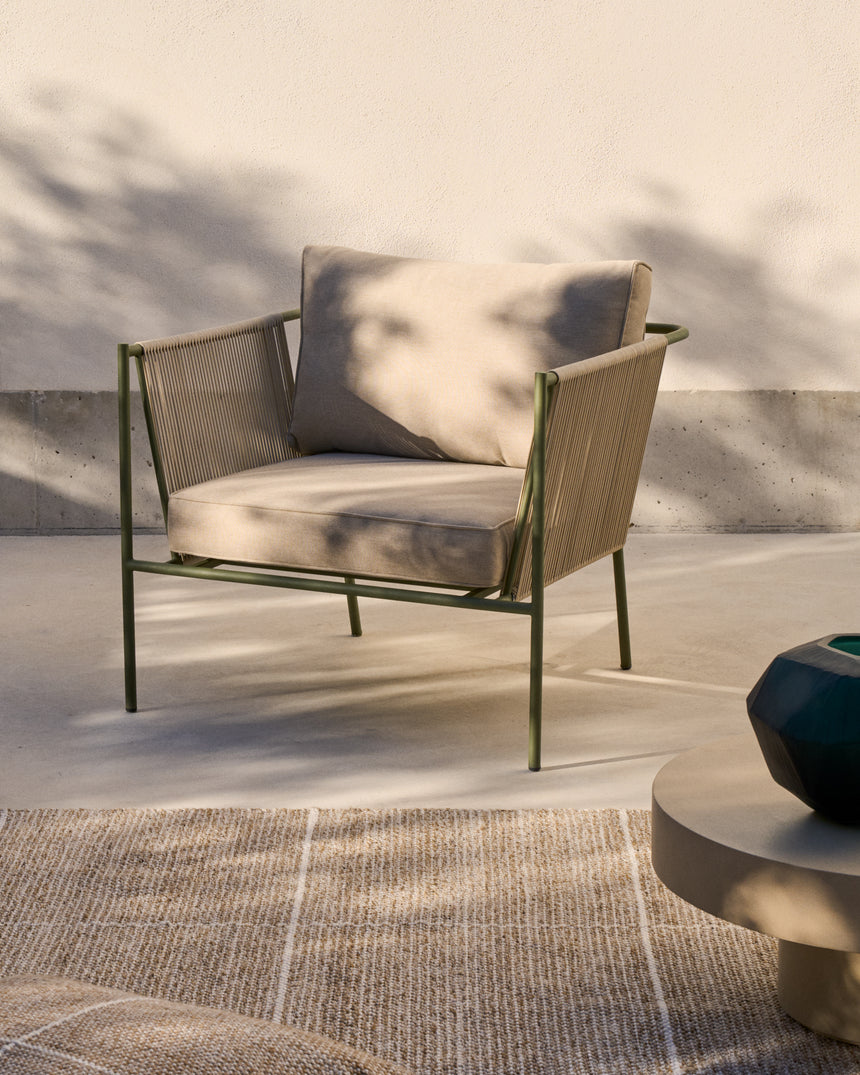 Outdoor-Sessel Zivia aus écrufarbenem Seil und grün verzinktem Stahl - ZEN ZONE Furniture