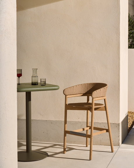 Hocker Arinella aus massivem Akazienholz mit Finish in natürlichem Farbton und beige Seil 75 cm FSC 100% - ZEN ZONE Furniture