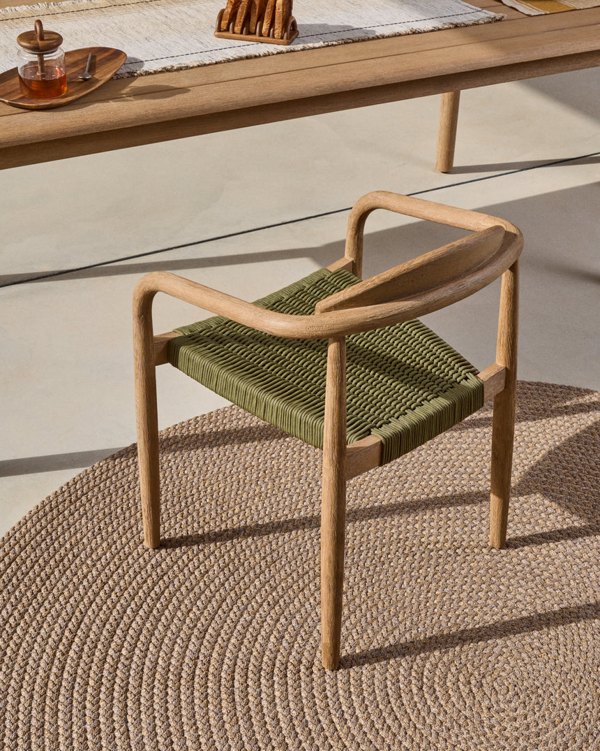 Stapelbarer Stuhl Nina aus massivem Akazienholz und grünem Seil FSC 100% - ZEN ZONE Furniture