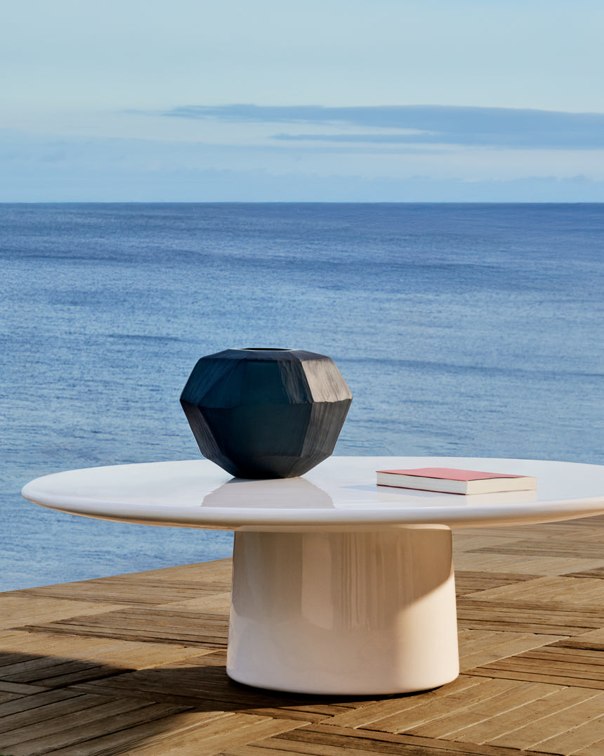 Couchtisch Albanella aus Zement mit glänzend weißem Finish Ø 110 cm - ZEN ZONE Furniture