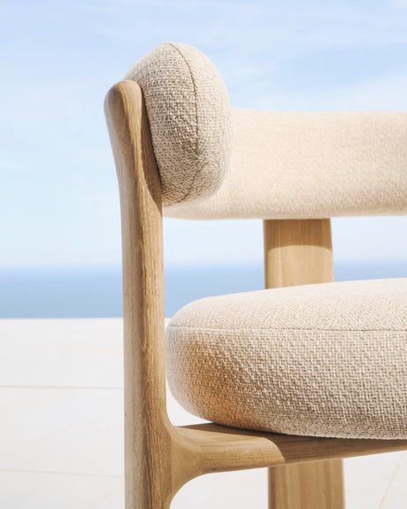 Outdoor-Stuhl Granit in Beige mit Beinen aus massivem Teakholz mit naturfarbenem Finish, 100 % FSC - ZEN ZONE Furniture
