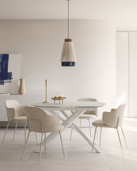 Yodalia Ausziehtisch aus getempertem Glas und Stahlbeine mit weißem Finish 130(190)x100 cm - ZEN ZONE Furniture