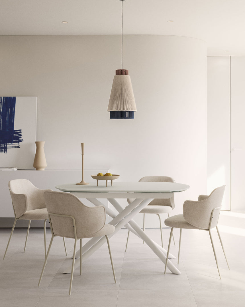 Yodalia Ausziehtisch aus getempertem Glas und Stahlbeine mit weißem Finish 130(190)x100 cm - ZEN ZONE Furniture