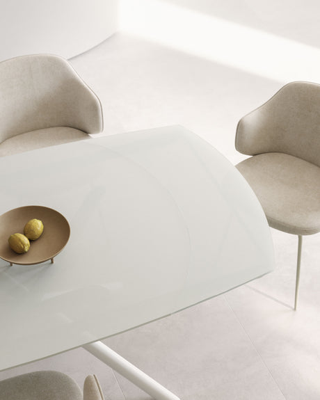 Yodalia Ausziehtisch aus getempertem Glas und Stahlbeine mit weißem Finish 130(190)x100 cm - ZEN ZONE Furniture
