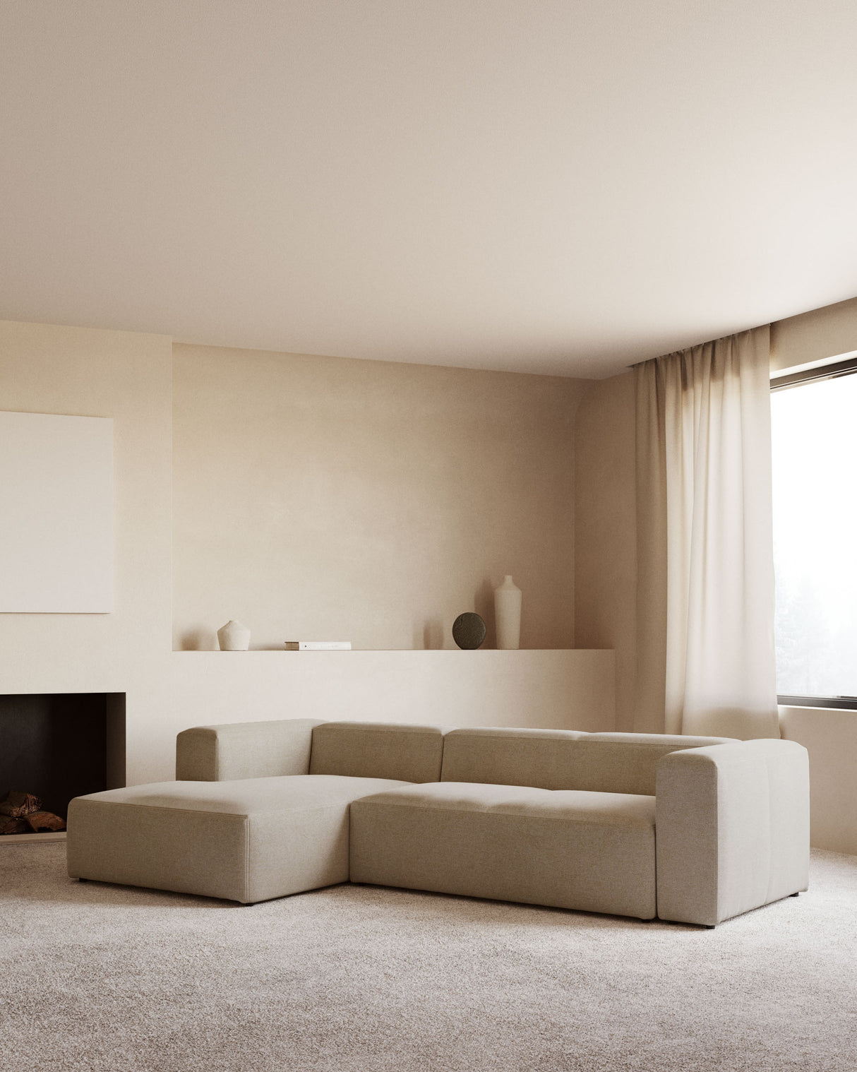 Blok 3-Sitzer Sofa mit Chaiselongue links in beige 300 cm - ZEN ZONE Furniture