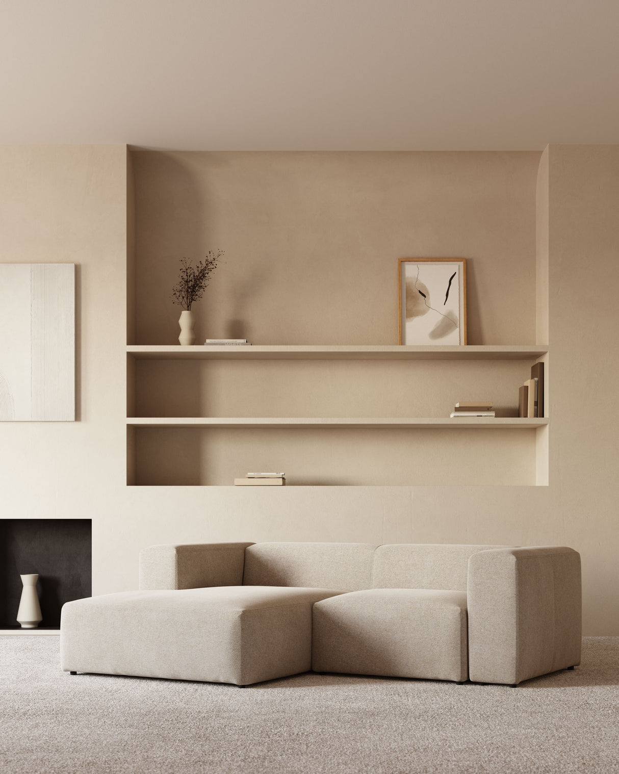 Blok 2-Sitzer Sofa mit Chaiselongue links beige 240 cm - ZEN ZONE Furniture