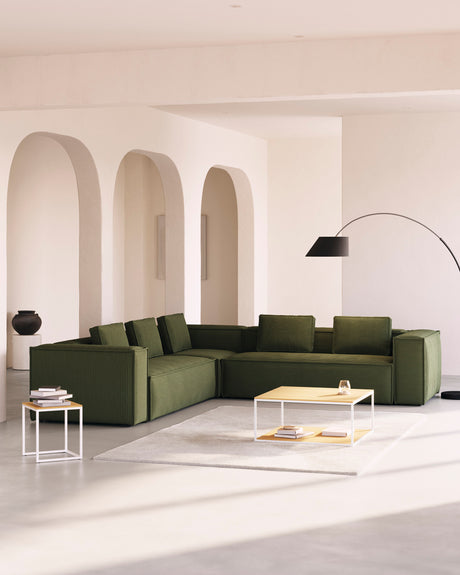 Blok 6-Sitzer Ecksofa dicker Cord grün 320 x 320 cm - ZEN ZONE Furniture