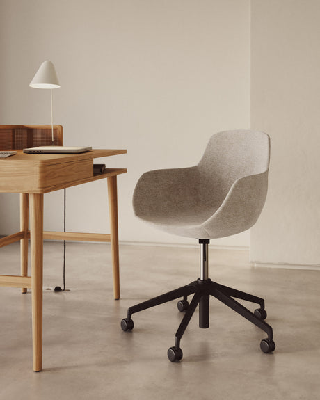Tissiana Schreibtischstuhl aus braunem Kunstleder und Aluminium mit mattschwarzer Oberfläche - ZEN ZONE Furniture