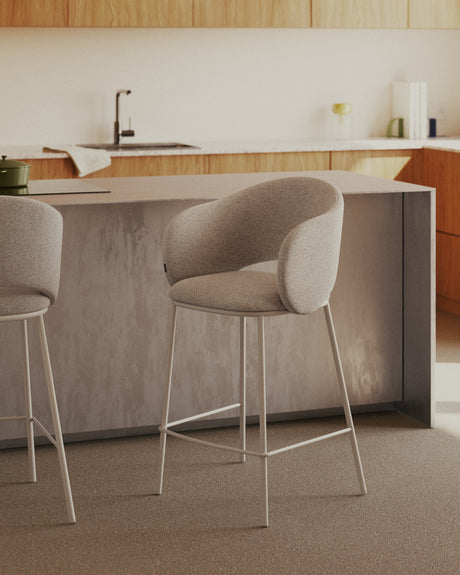 Hocker Maina aus beigefarbener Chenille und Stahlbeinen beiges Finish FSC Mix Credit 65 cm - ZEN ZONE Furniture