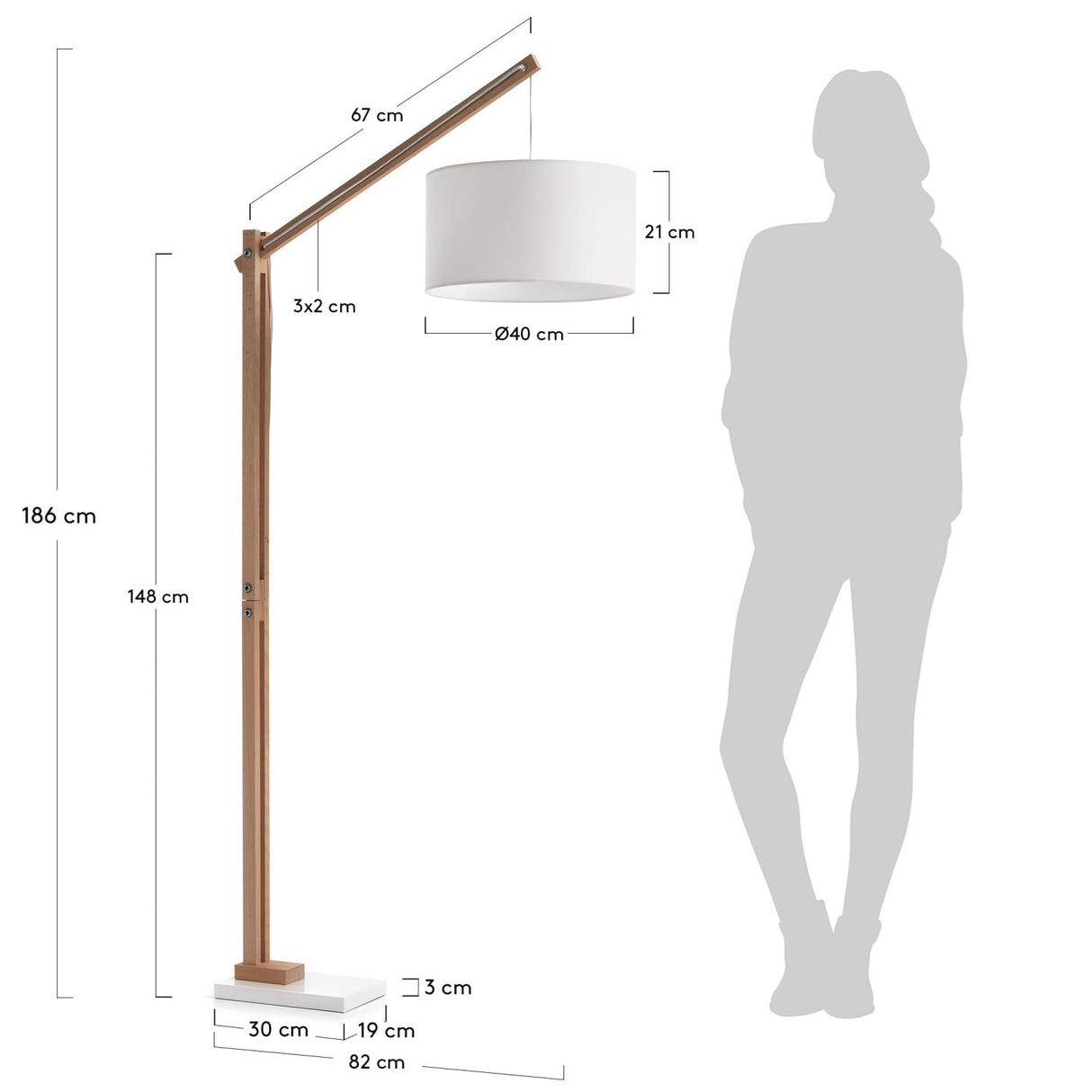Stehlampe Riaz aus massiver Buche mit weißem Lampenschirm - ZEN ZONE Furniture