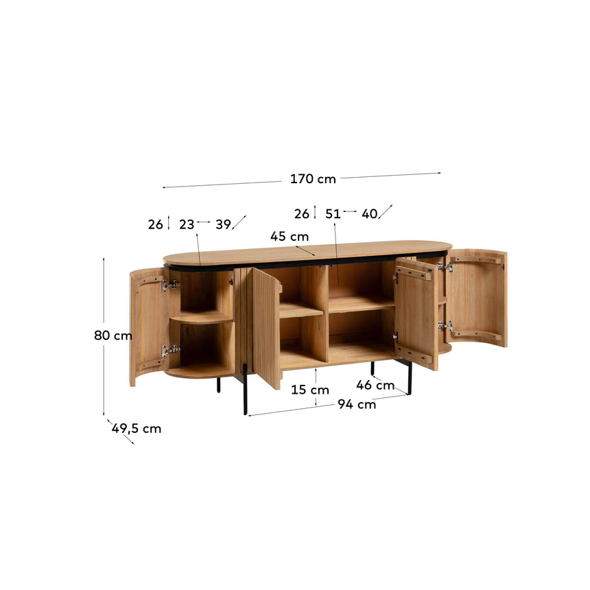 Licia Sideboard mit 4 Türen aus massivem Mangoholz und Metall in Schwarz 170 x 80 cm - ZEN ZONE Furniture