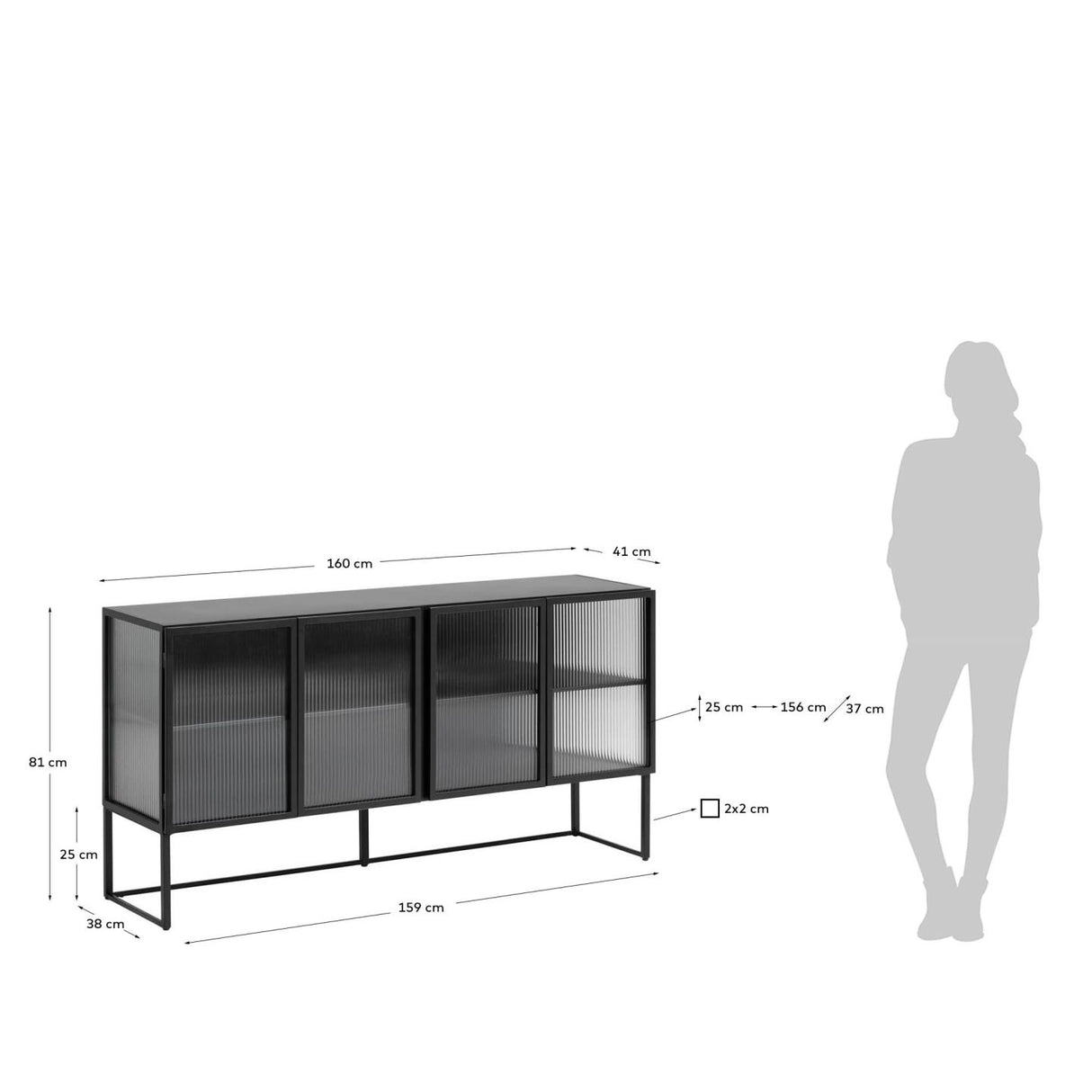 Trixie Sideboard 4 Türen aus Stahl in Schwarz 160 x 81 cm - ZEN ZONE