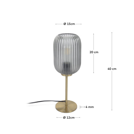 Hestia Tischlampe aus Metall mit Messing-Finish und grauem Glas - ZEN ZONE Furniture
