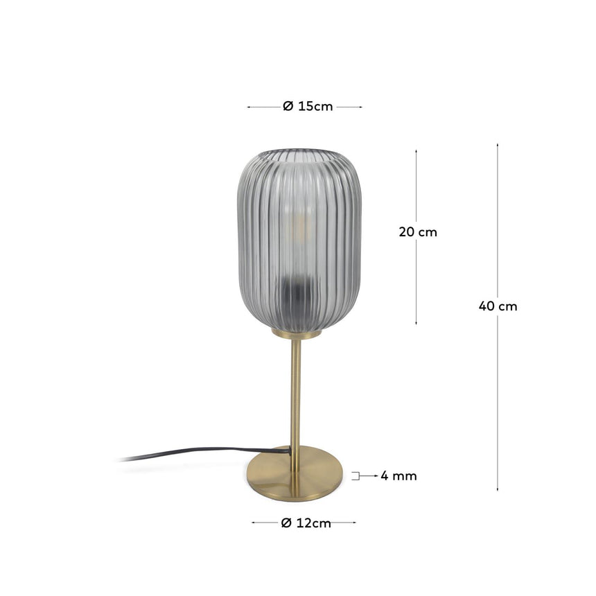 Hestia Tischlampe aus Metall mit Messing-Finish und grauem Glas - ZEN ZONE Furniture