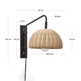 Damila Wandleuchte aus schwarzem Metall und Rattan - ZEN ZONE Furniture