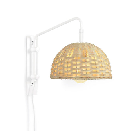 Damila Wandlampe aus Metall weiß und Rattan mit natürlichem Finish - ZEN ZONE Furniture