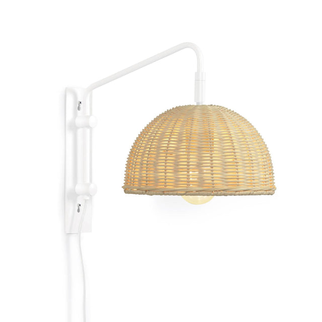 Damila Wandlampe aus Metall weiß und Rattan mit natürlichem Finish - ZEN ZONE Furniture
