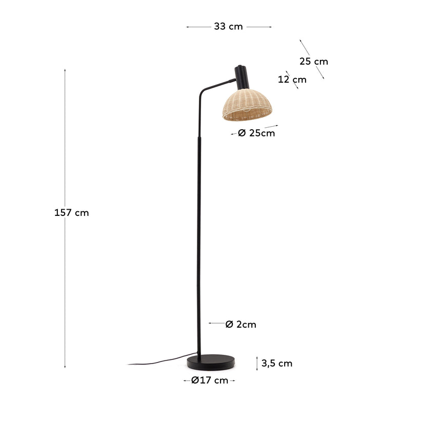 Damila Stehleuchte aus schwarzem Metall und Rattan - ZEN ZONE Furniture