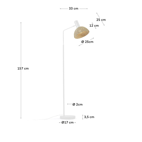 Damila Stehlampe aus Metall weiß und Rattan mit natürlichem Finish - ZEN ZONE Furniture