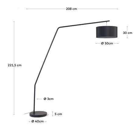 Ciana Stehlampe aus Metall mit schwarzem Finish und Lampenschirm aus Baumwolle - ZEN ZONE Furniture