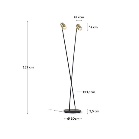 Clemence Stehlampe aus schwarzem Metall und goldfarbenen Lampenschirmen - ZEN ZONE Furniture