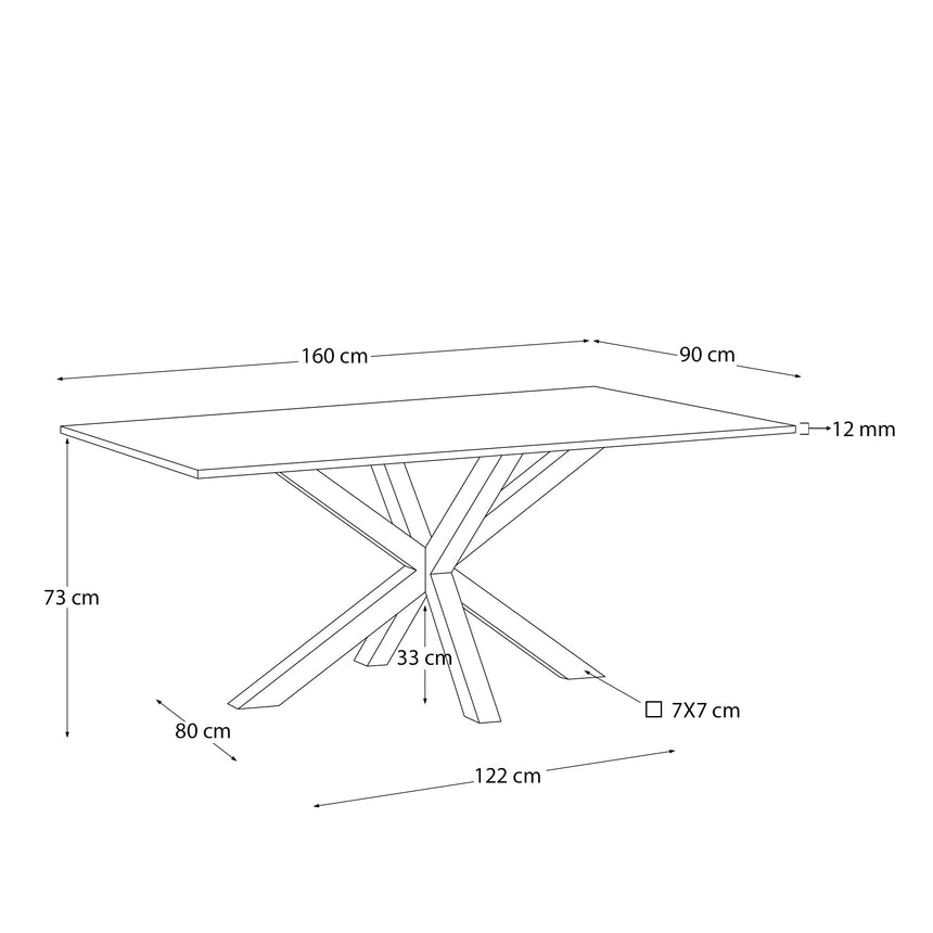 Argo Tisch aus Glas und Stahlbeine in Holzoptik 160 x 90 cm - ZEN ZONE Furniture