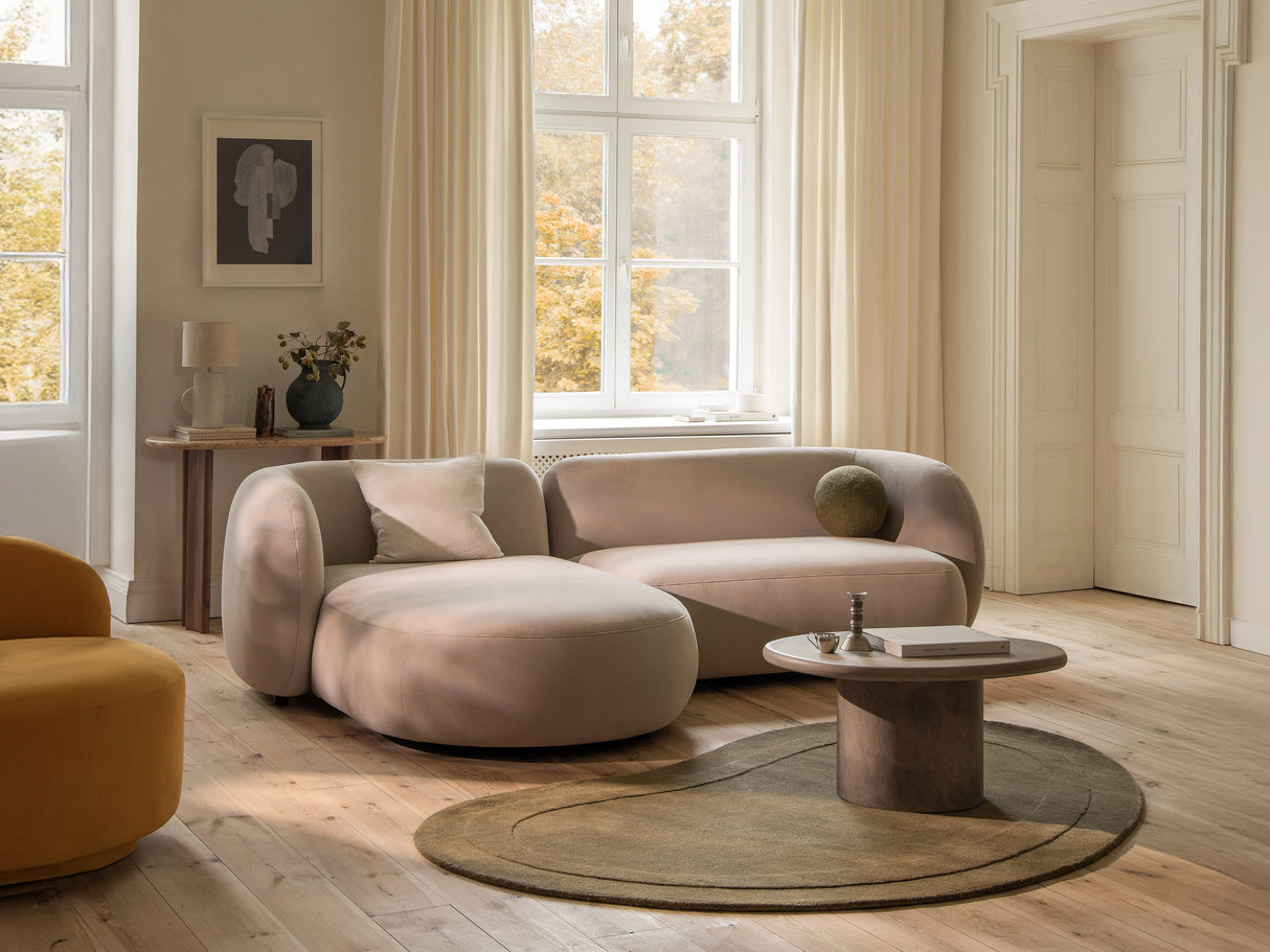 Kate corner sofa left with velvet, textured fabric or boucle cover, 255x176 cm