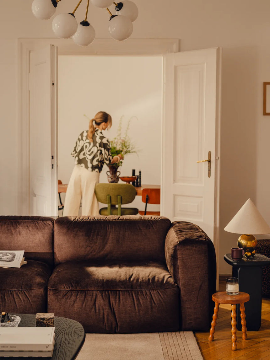 Martina modulares Ecksofa, Rechte Seite, Sitztiefe 76 cm, aus Samt, Cord, Boucle oder Strukturstoff, 330x176 cm - ZEN ZONE Furniture