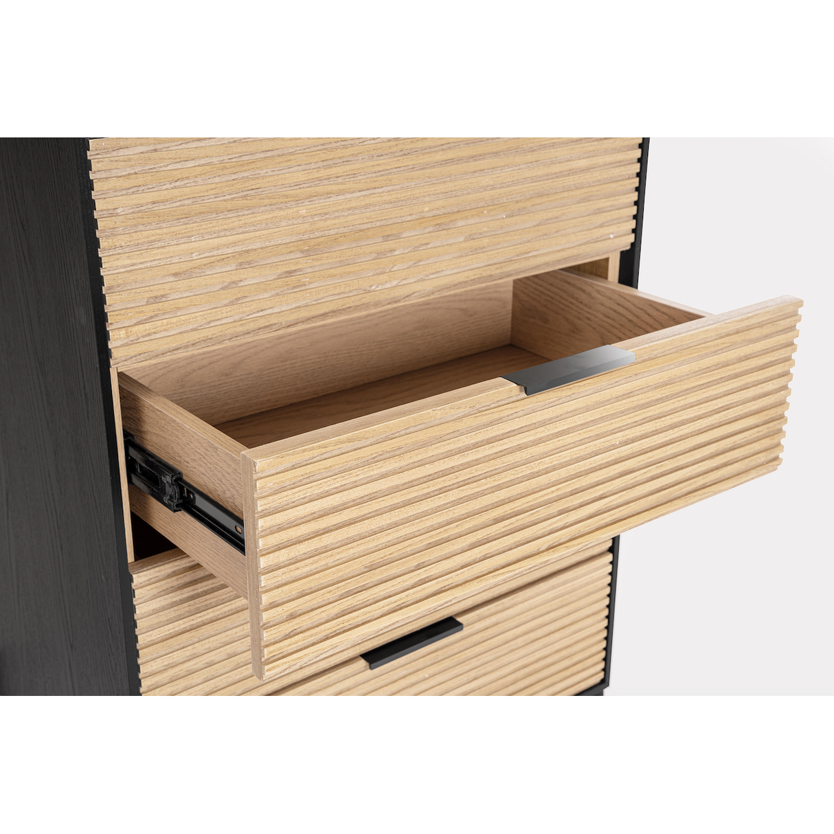 Bettkasten Allycia mit 5 Schubladen Schwarz-Natur - ZEN ZONE