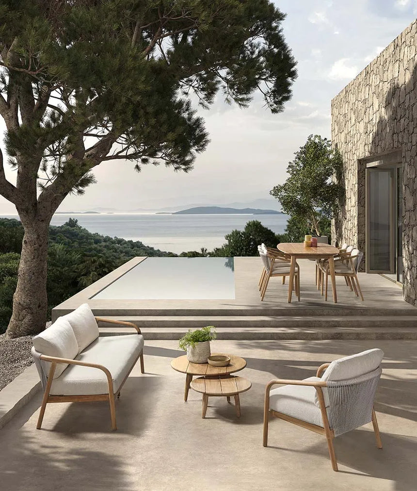 2,5-Sitzer-Gartenbank Boras aus Teakholz mit tonfarbenen Kissen aus Outdoor-Stoff, 190x84x72 cm - ZEN ZONE Furniture